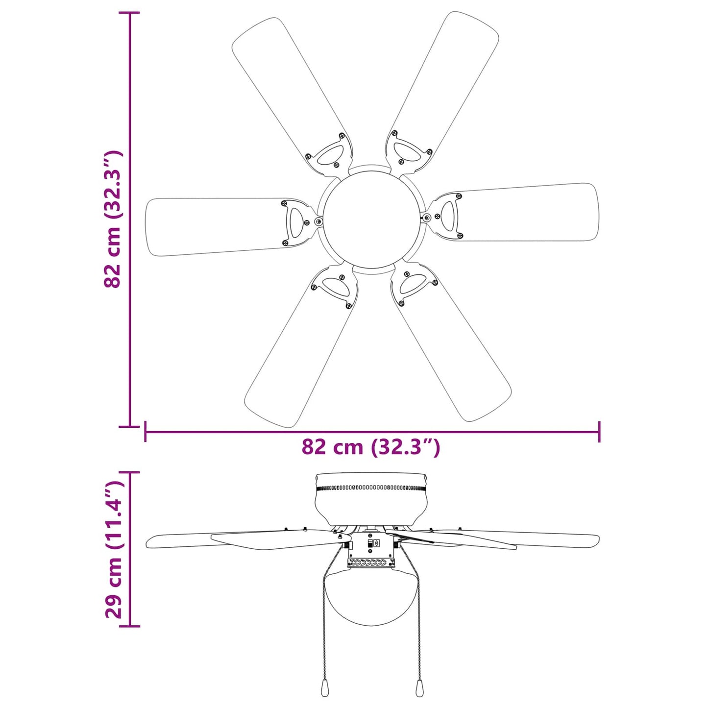 vidaXL Ceiling Fan with Light Ø 82 cm White