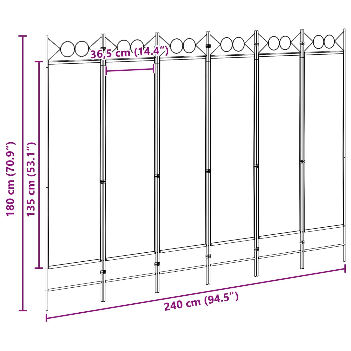 vidaXL 6-Panel Room Divider Beige 240 x 180 cm Fabric