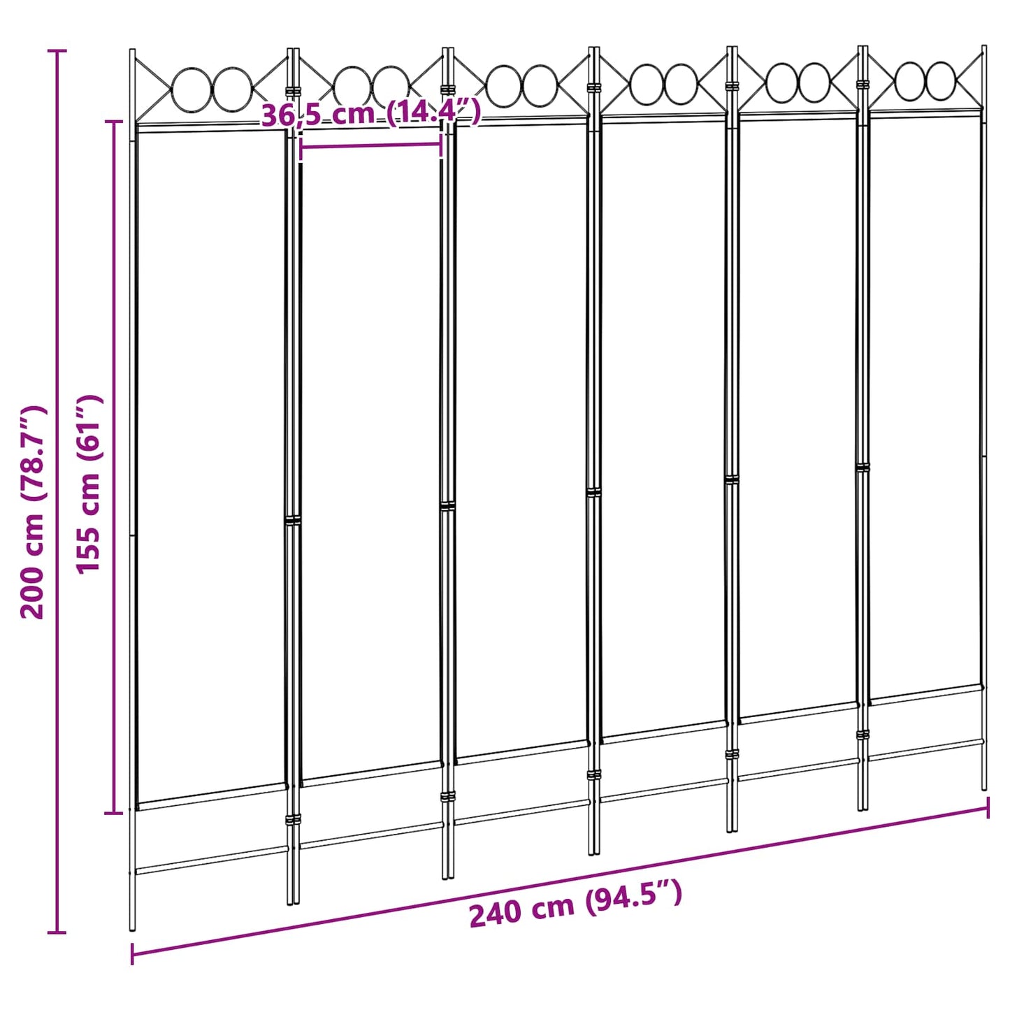 vidaXL 6-Panel Room Divider Beige 240 x 200 cm Fabric