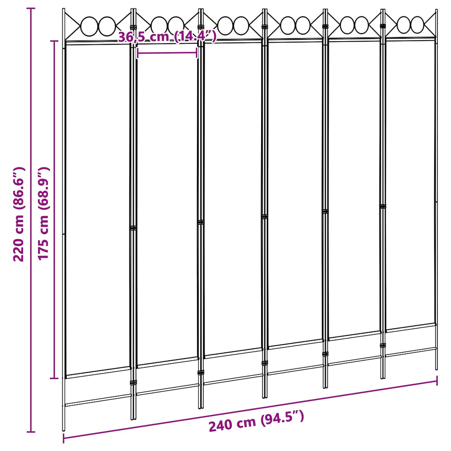 vidaXL 6-Panel Room Divider Beige 240 x 220 cm Fabric