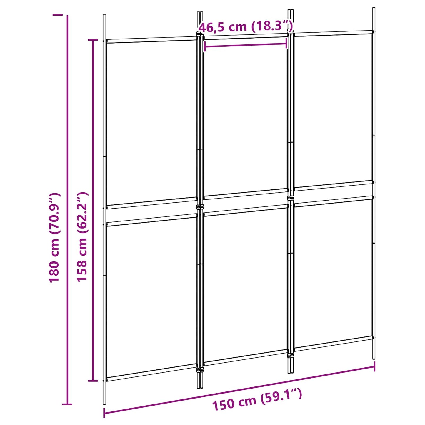 vidaXL 3-Panel Room Divider Beige 150 x 180 cm Fabric
