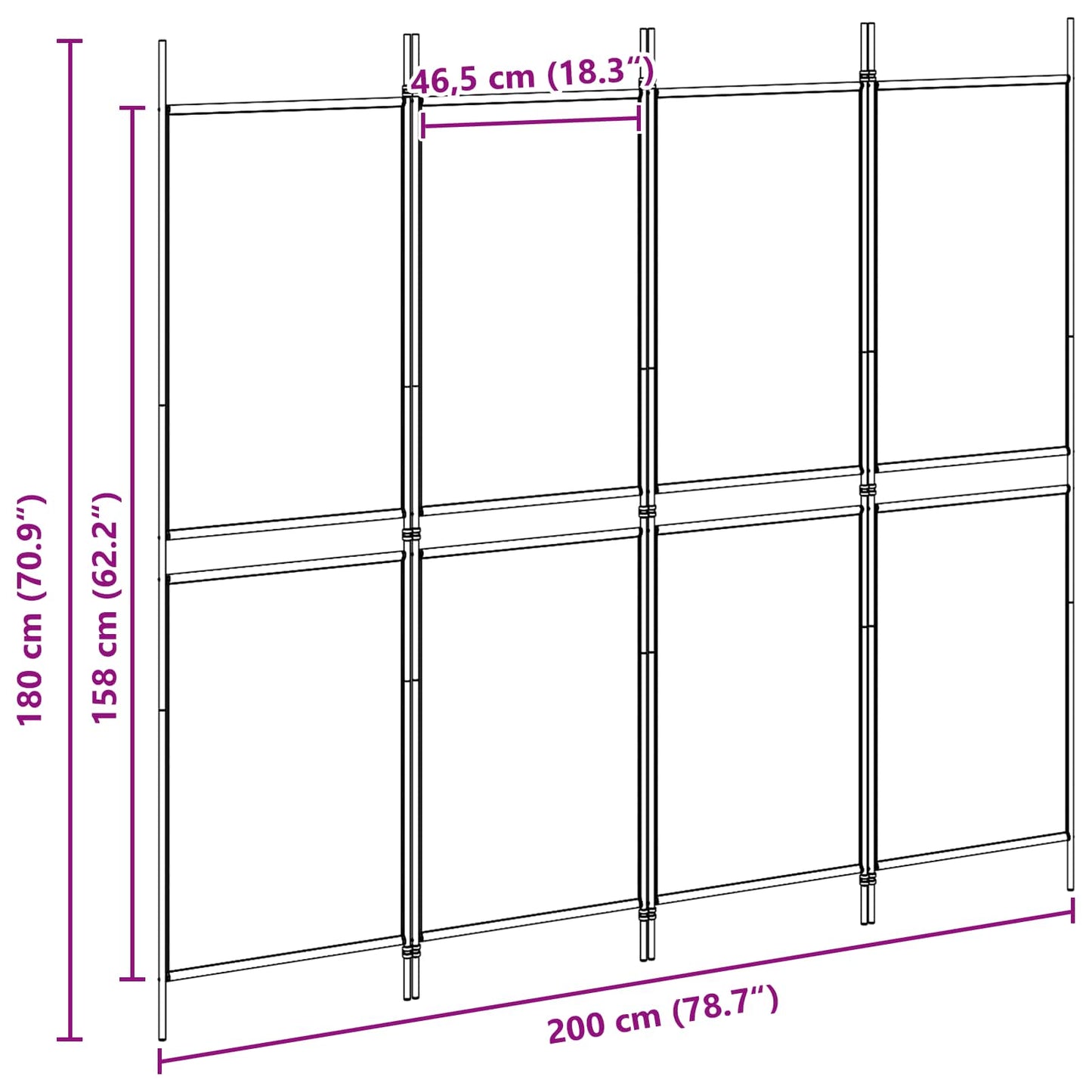 vidaXL 4-Panel Room Divider Beige 200 x 180 cm Fabric