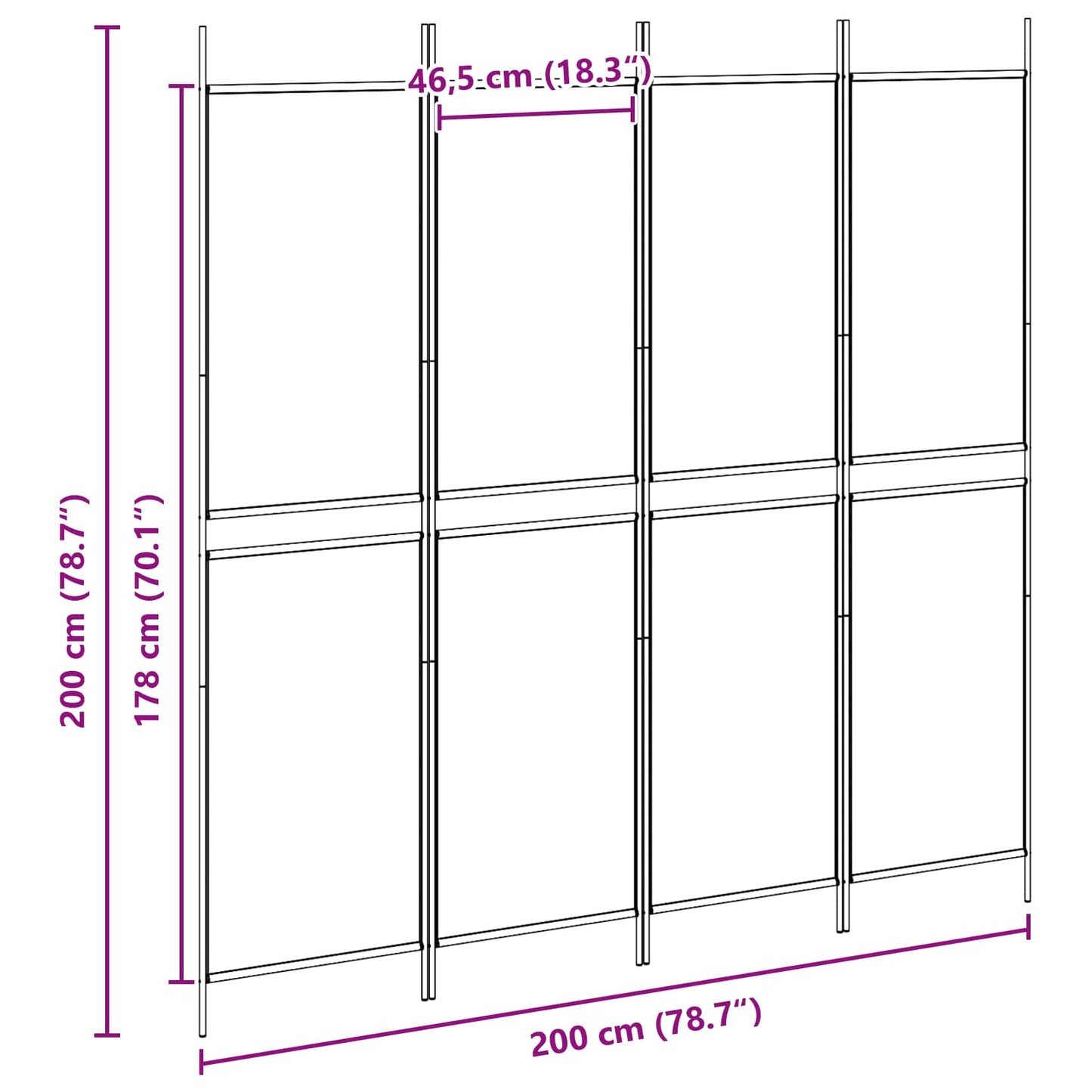 vidaXL 4-Panel Room Divider Beige 200 x 200 cm Fabric