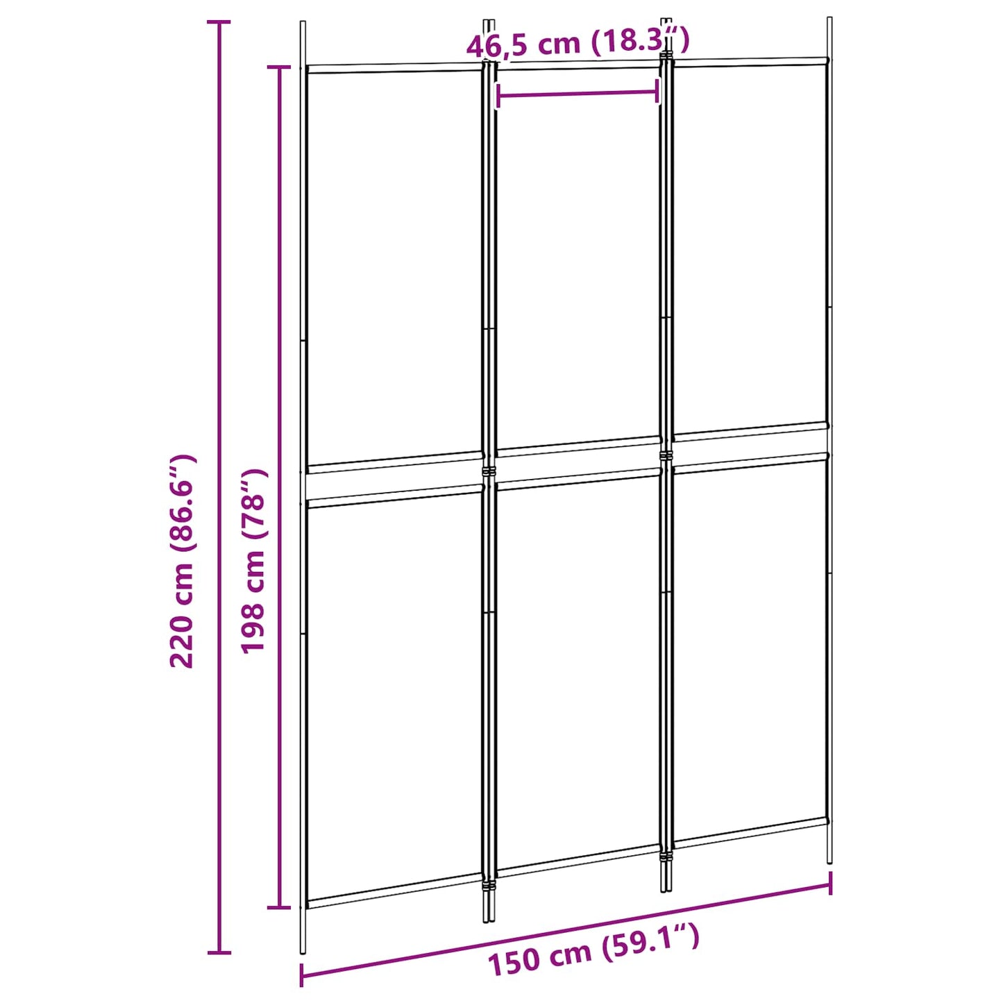 vidaXL 3-Panel Room Divider Beige 150 x 220 cm Fabric