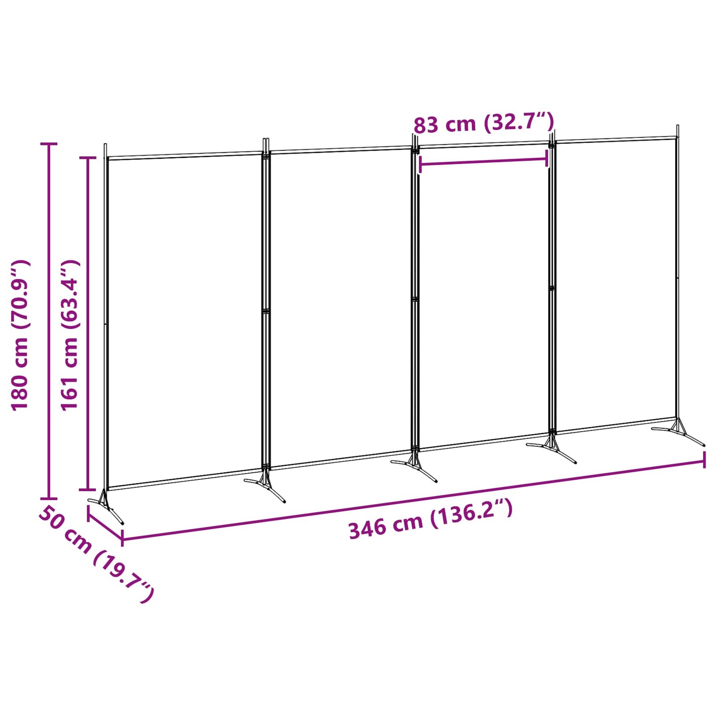vidaXL 4-Panel Room Divider Beige 346 x 180 cm Fabric