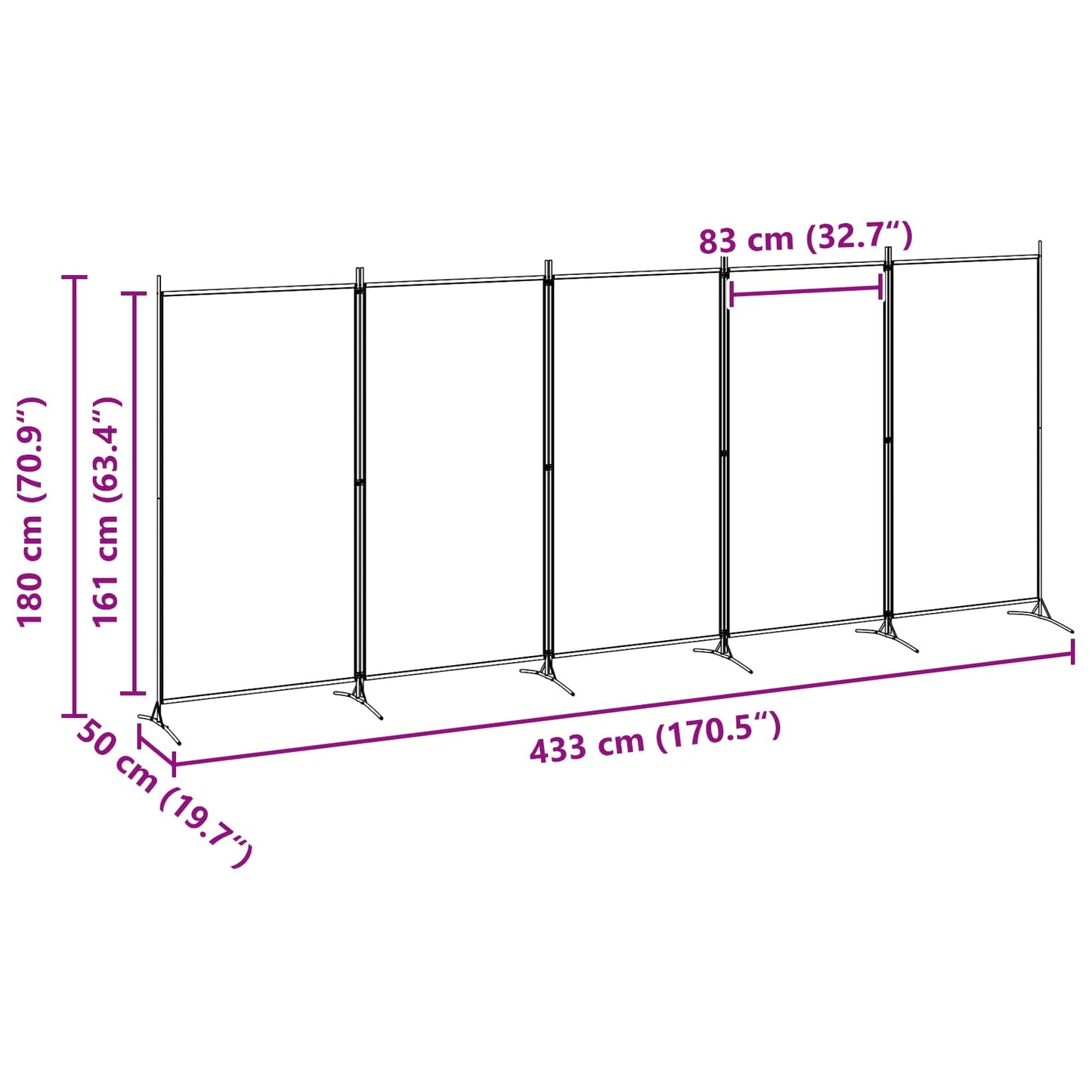 vidaXL 5-Panel Room Divider Beige 433 x 180 cm Fabric