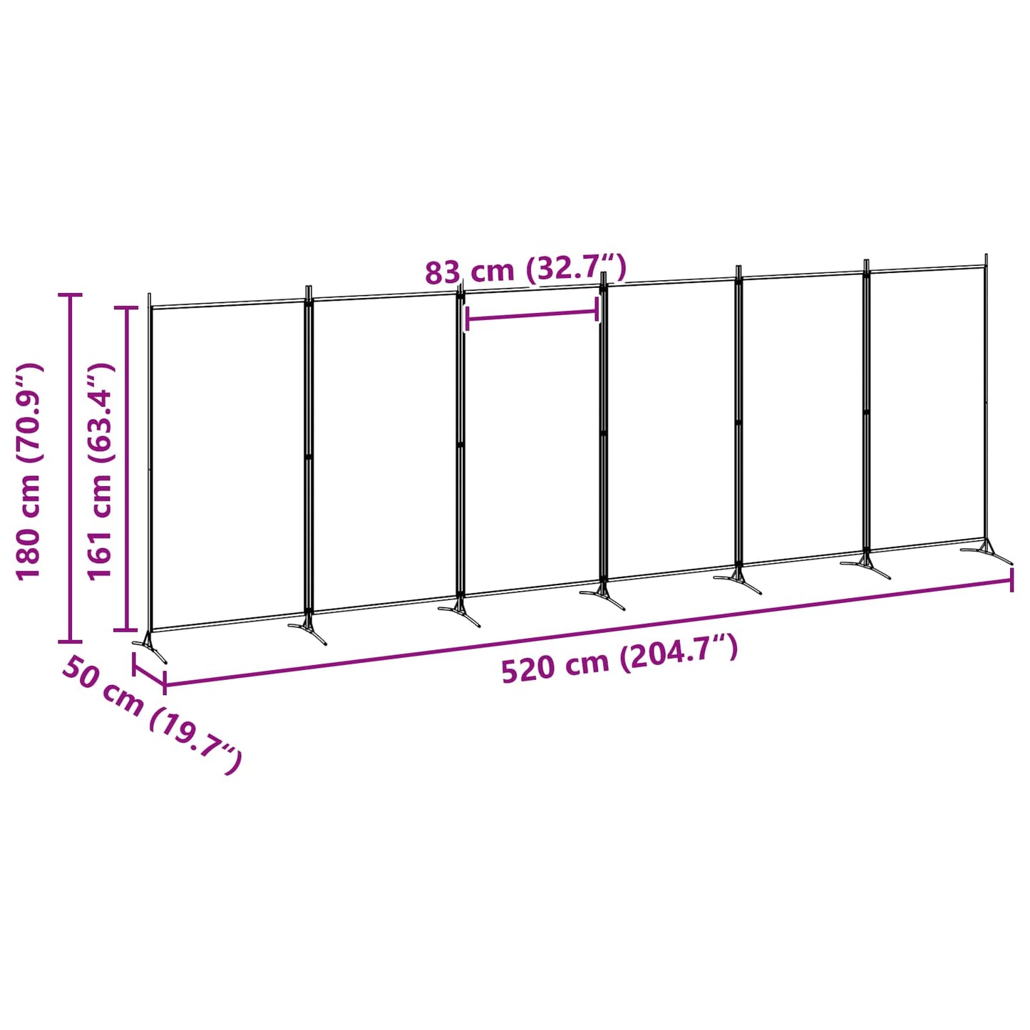 vidaXL 6-Panel Room Divider Beige 520 x 180 cm Fabric