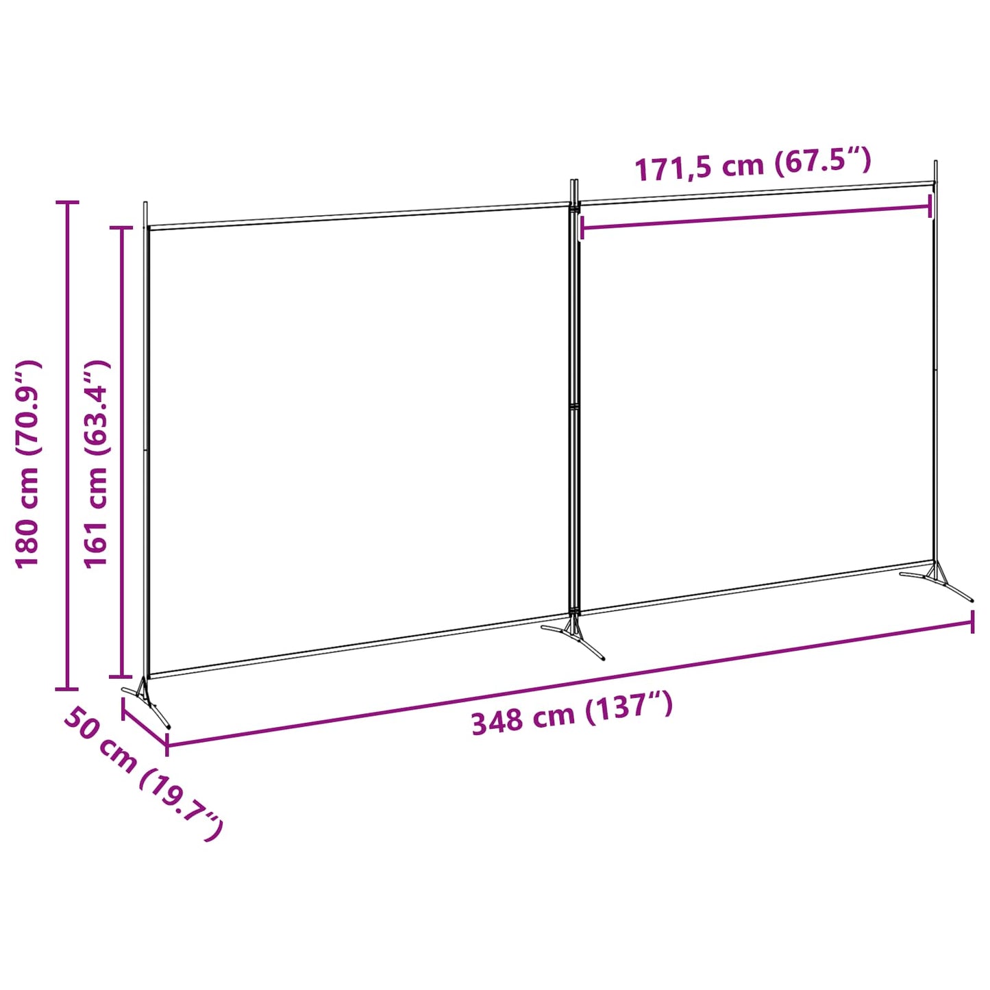 vidaXL 2-Panel Room Divider Beige 348 x 180 cm Fabric