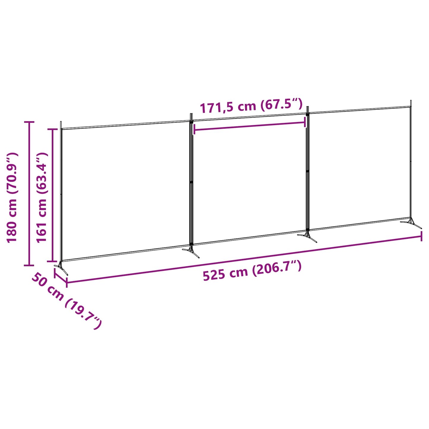 vidaXL 4-Panel Room Divider Beige 525 x 180 cm Fabric