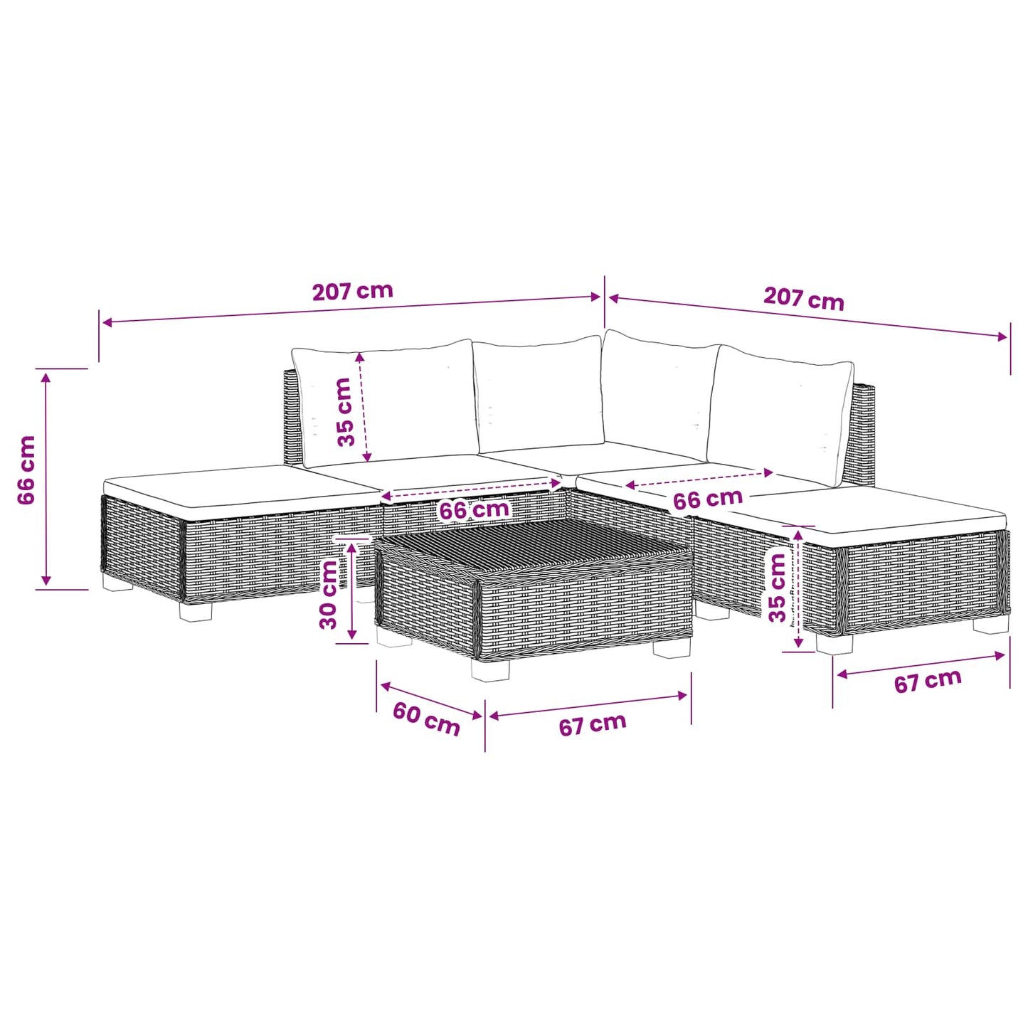 vidaXL 6 pcs Rattan Lounge Set with Cushions GENDT Natural Rattan