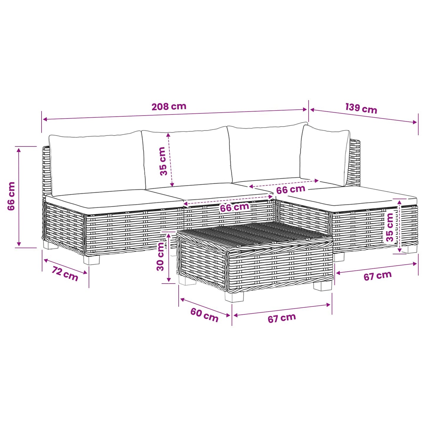 vidaXL 5 pcs Rattan Lounge Set with Cushions GENDT Natural Rattan