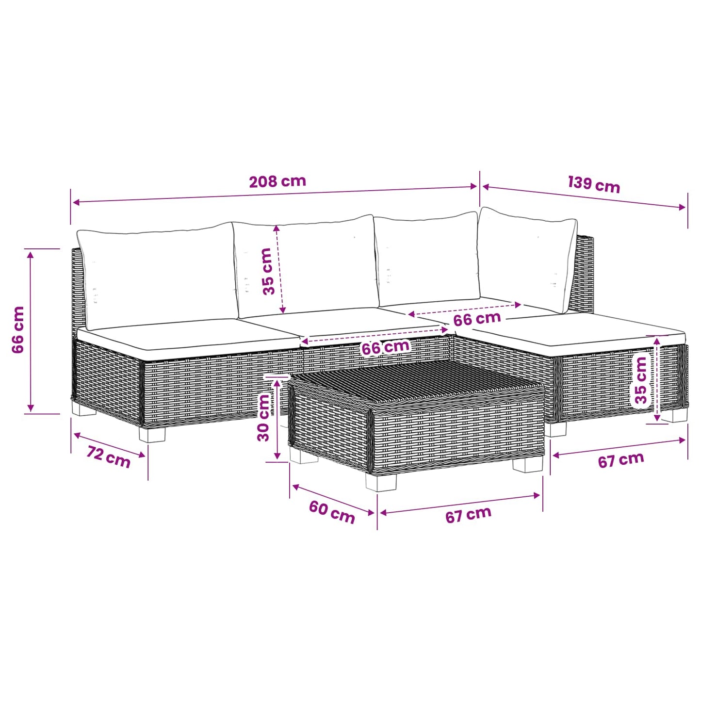 vidaXL 5 pcs Rattan Lounge Set with Cushions GENDT Natural Rattan