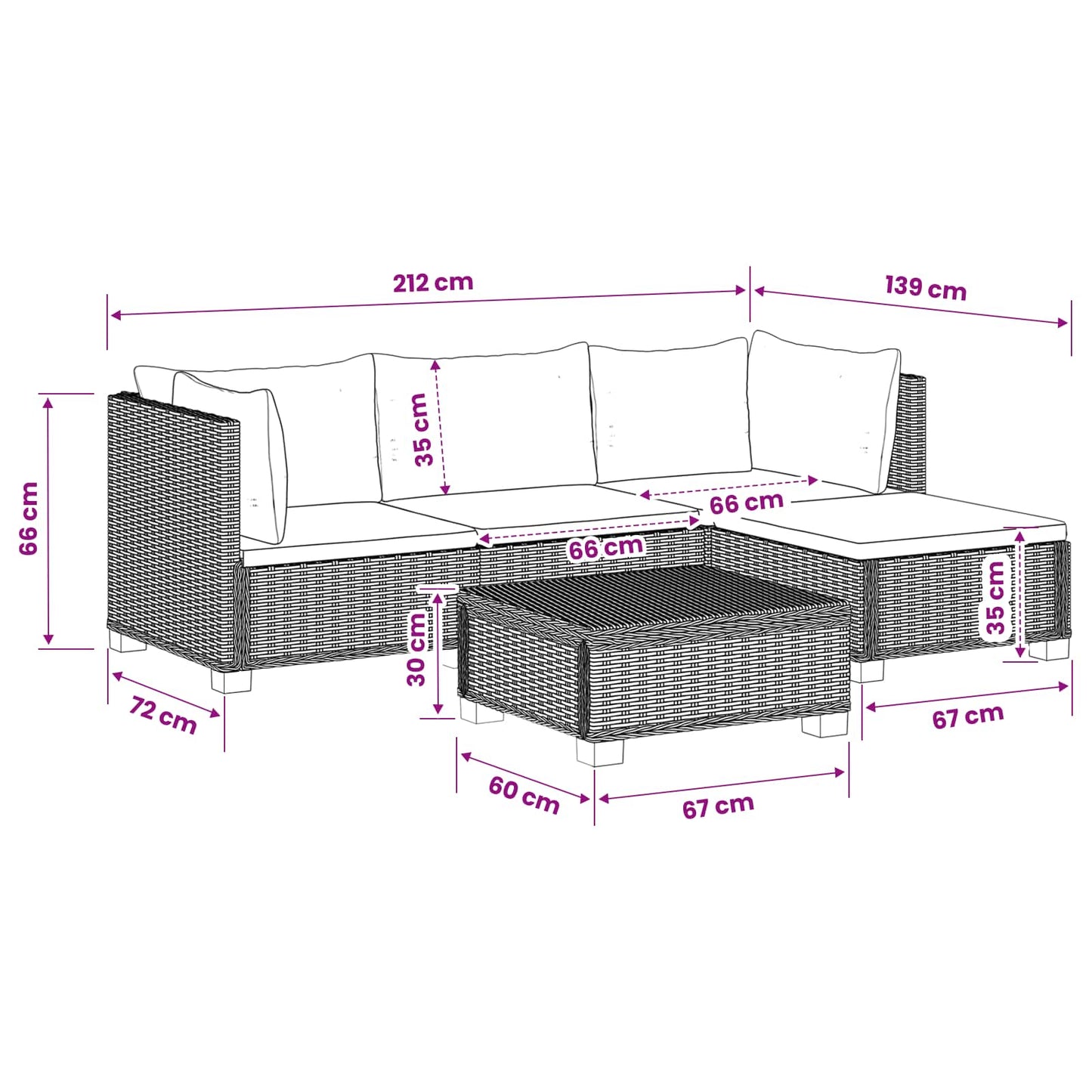 vidaXL 5 pcs Rattan Lounge Set with Cushions GENDT Natural Rattan