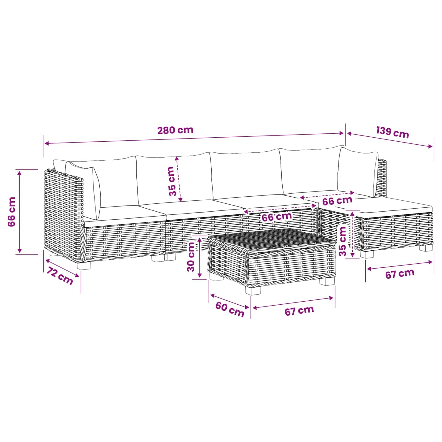 vidaXL 6 pcs Rattan Lounge Set with Cushions GENDT Natural Rattan