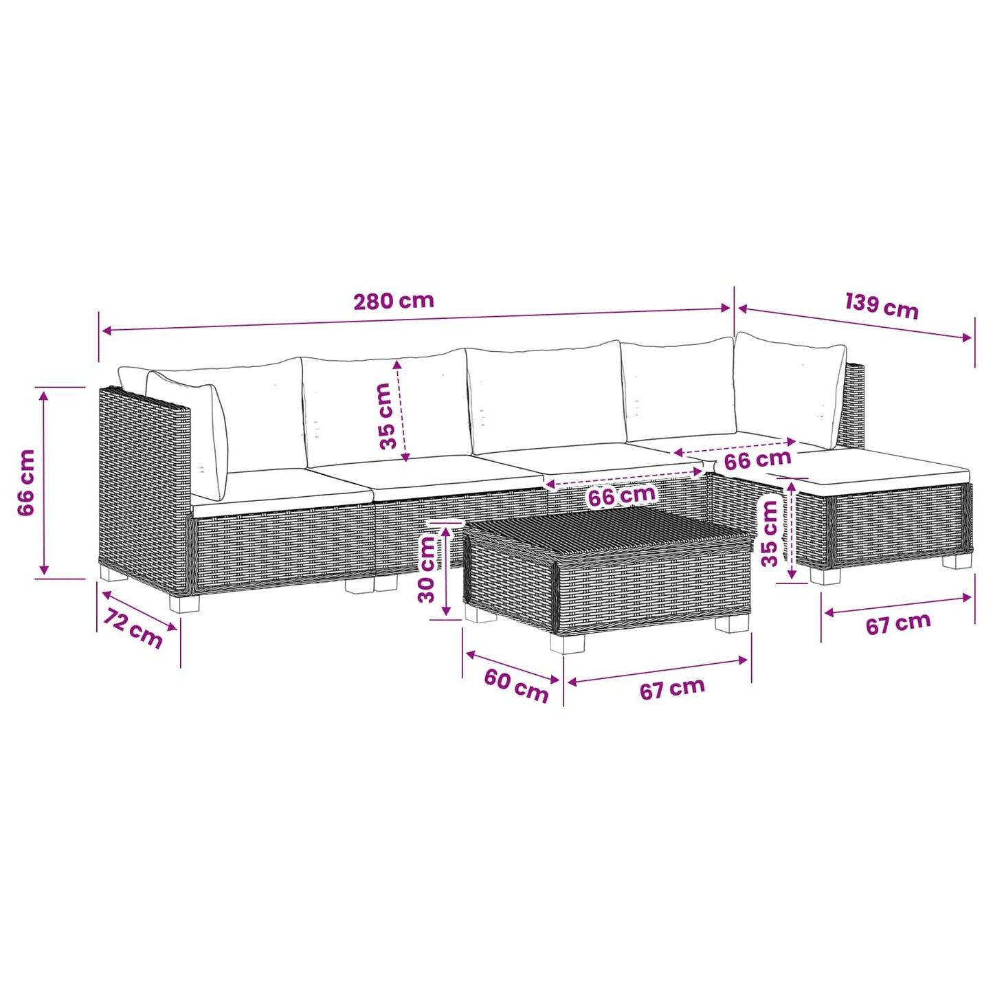 vidaXL 6 pcs Rattan Lounge Set with Cushions GENDT Natural Rattan