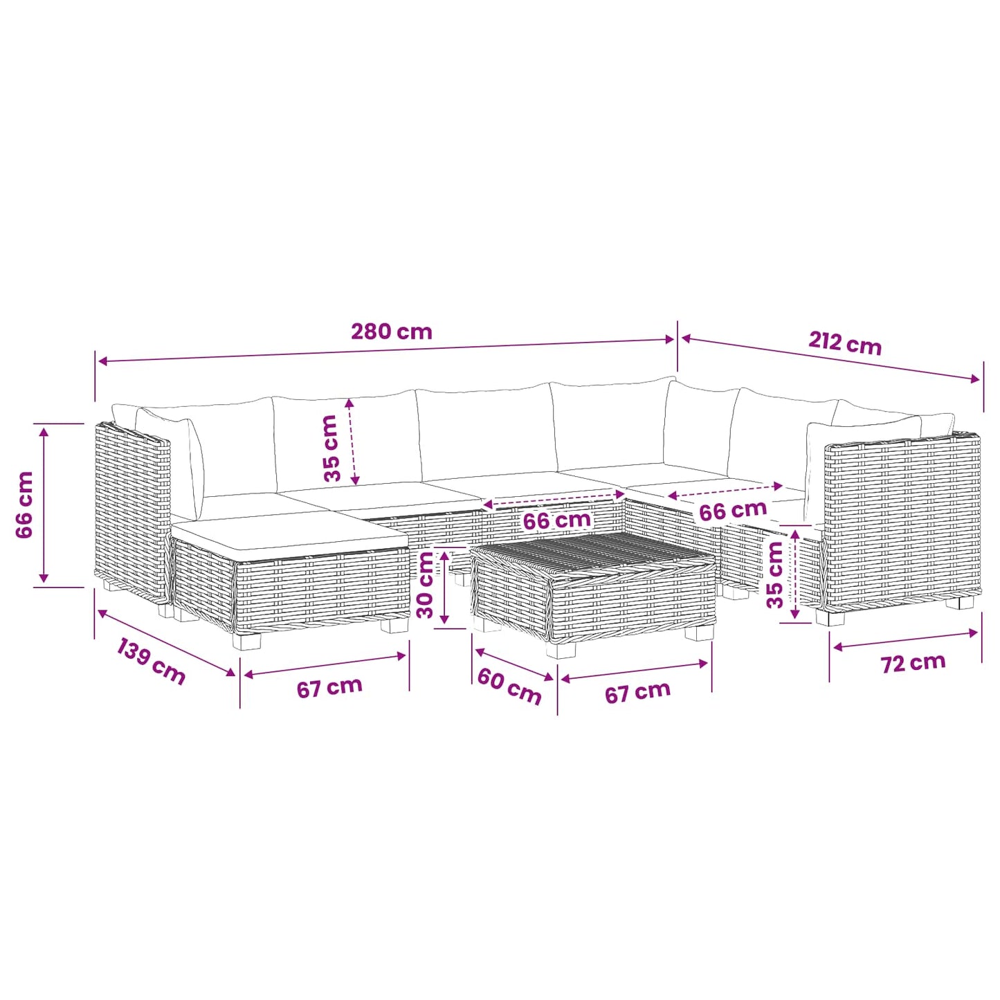 vidaXL 8 pcs Rattan Lounge Set with Cushions GENDT Natural Rattan