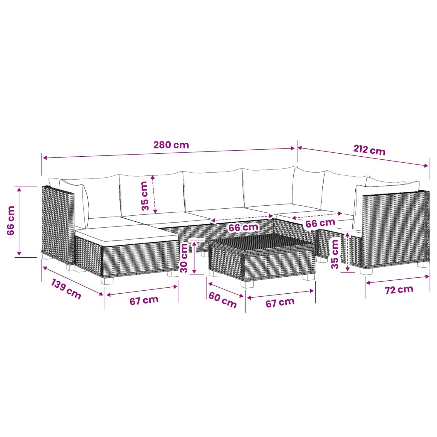 vidaXL 8 pcs Rattan Lounge Set with Cushions GENDT Natural Rattan