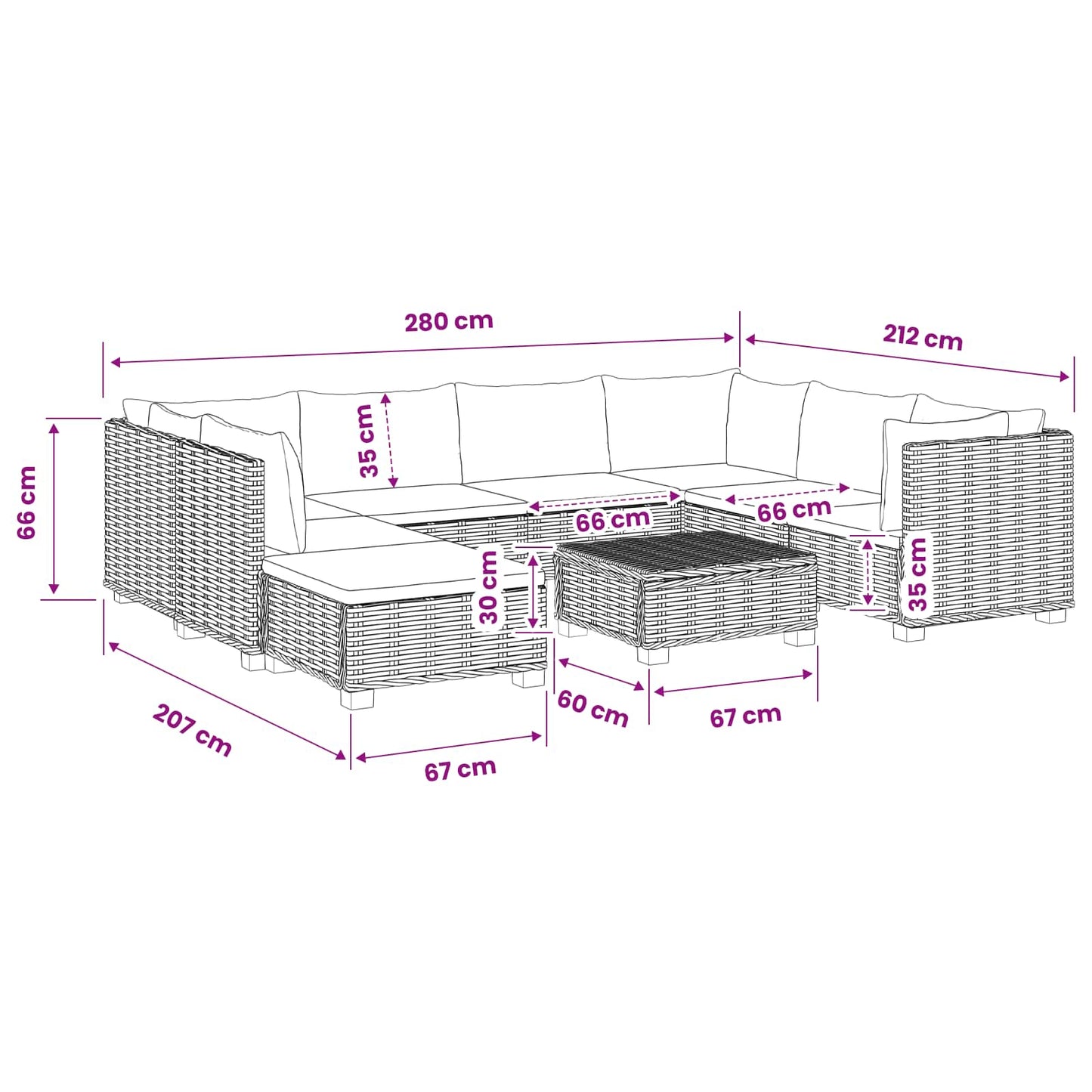 vidaXL 9 pcs Rattan Lounge Set with Cushions GENDT Natural Rattan