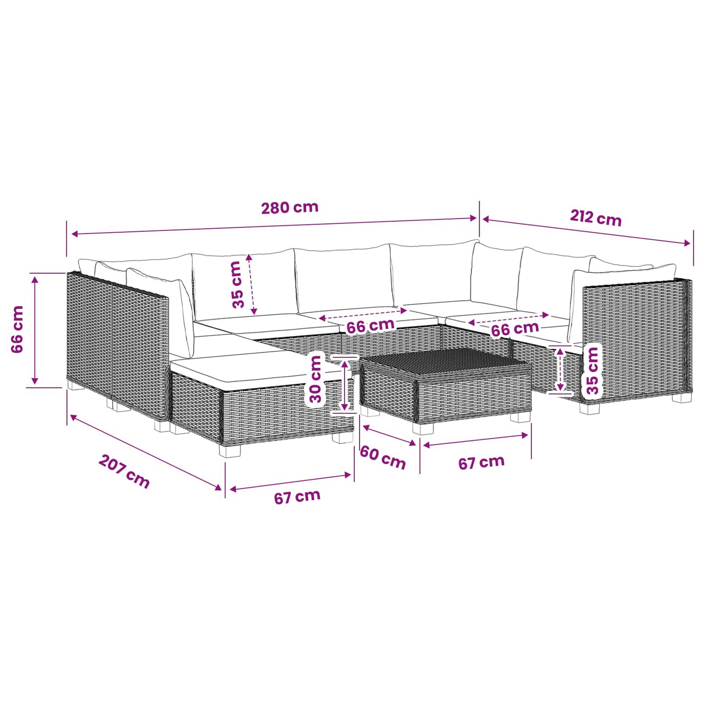 vidaXL 9 pcs Rattan Lounge Set with Cushions GENDT Natural Rattan