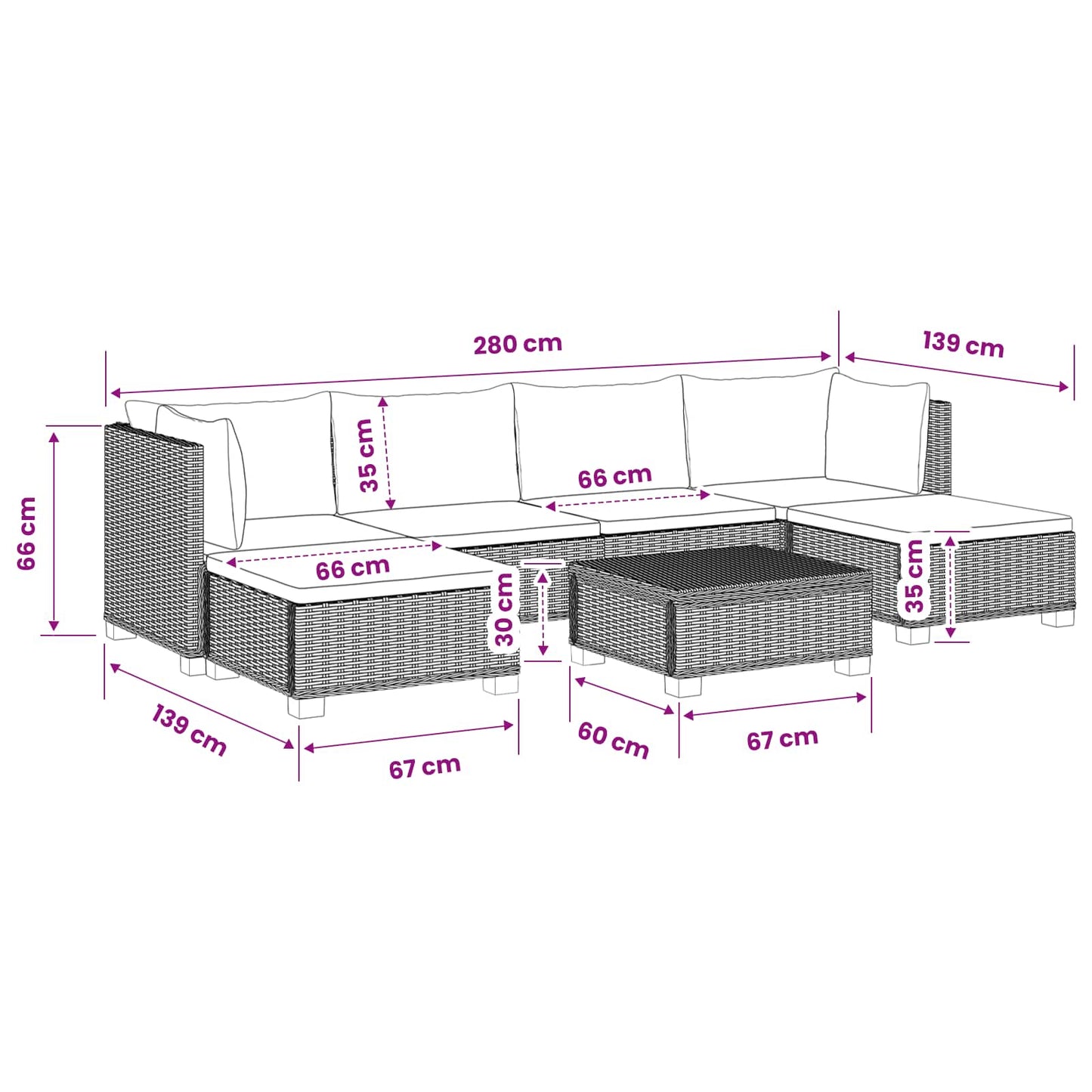 vidaXL 7 pcs Rattan Lounge Set with Cushions GENDT Natural Rattan