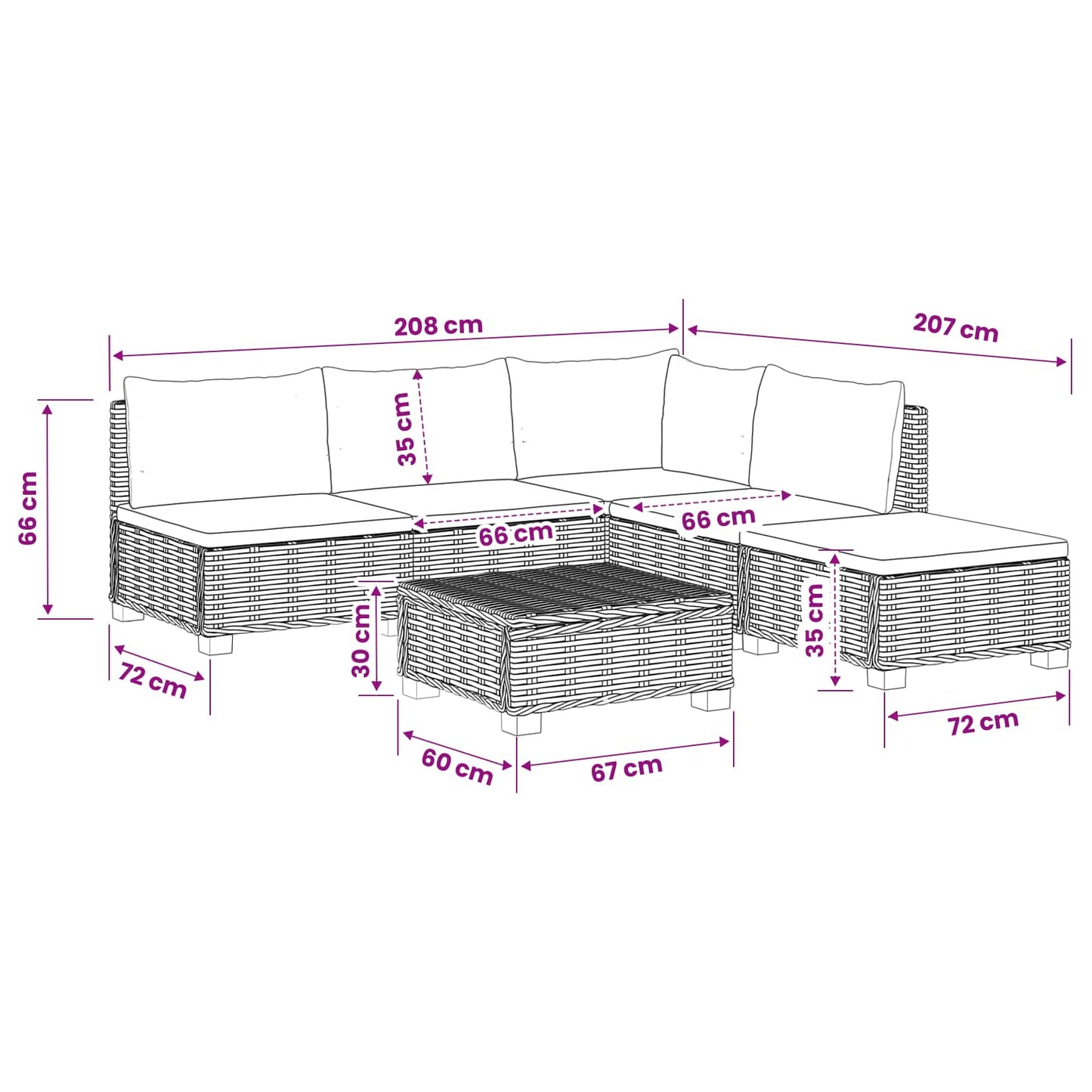 vidaXL 6 pcs Rattan Lounge Set with Cushions GENDT Natural Rattan
