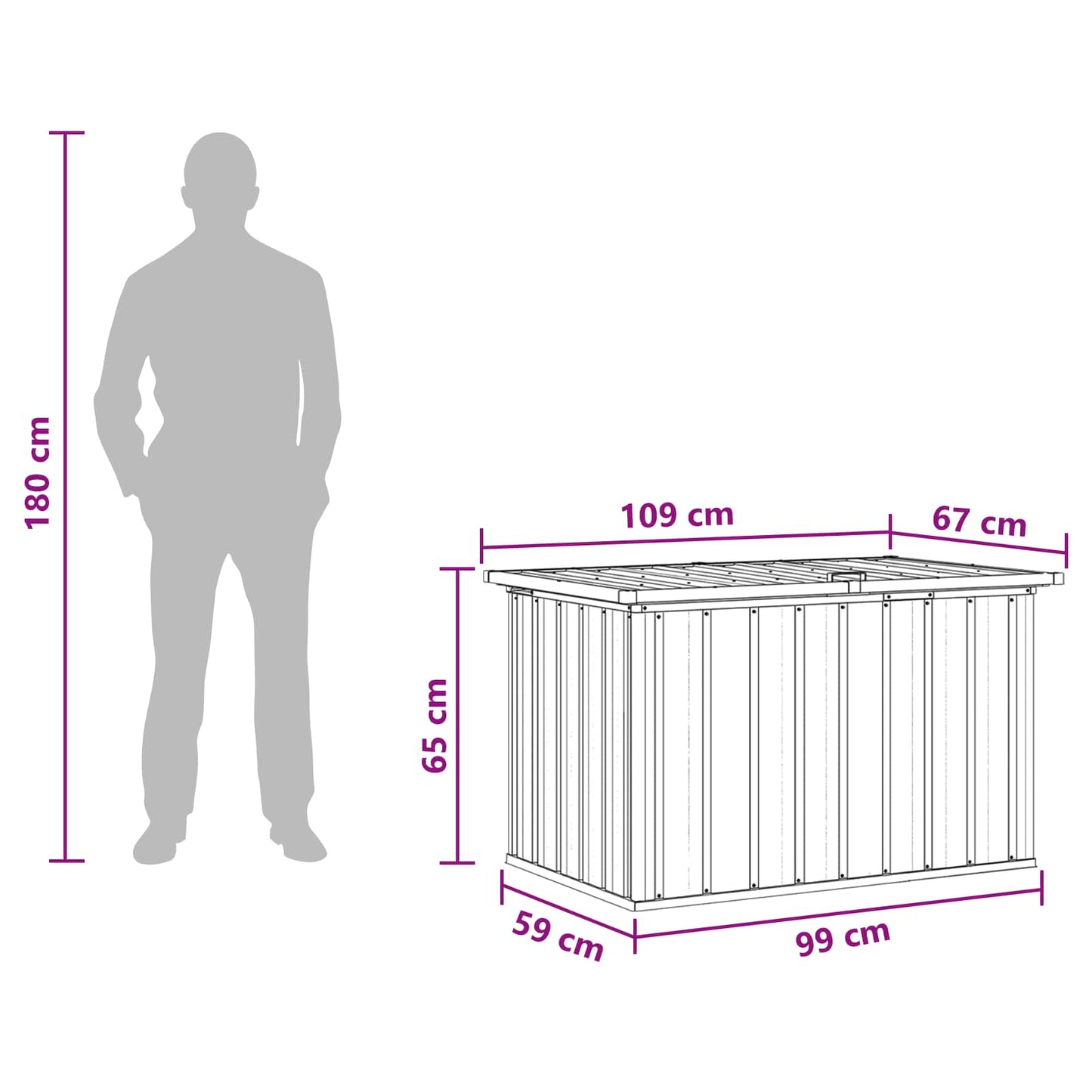 vidaXL Outdoor Storage Box Wood 109 x 67 x 65 cm Galvanised Steel
