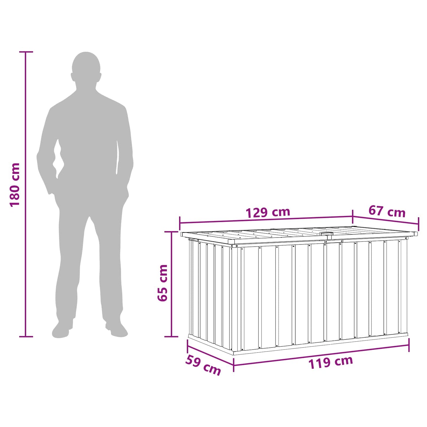 vidaXL Outdoor Storage Box Wood 129 x 67 x 65 cm Galvanised Steel