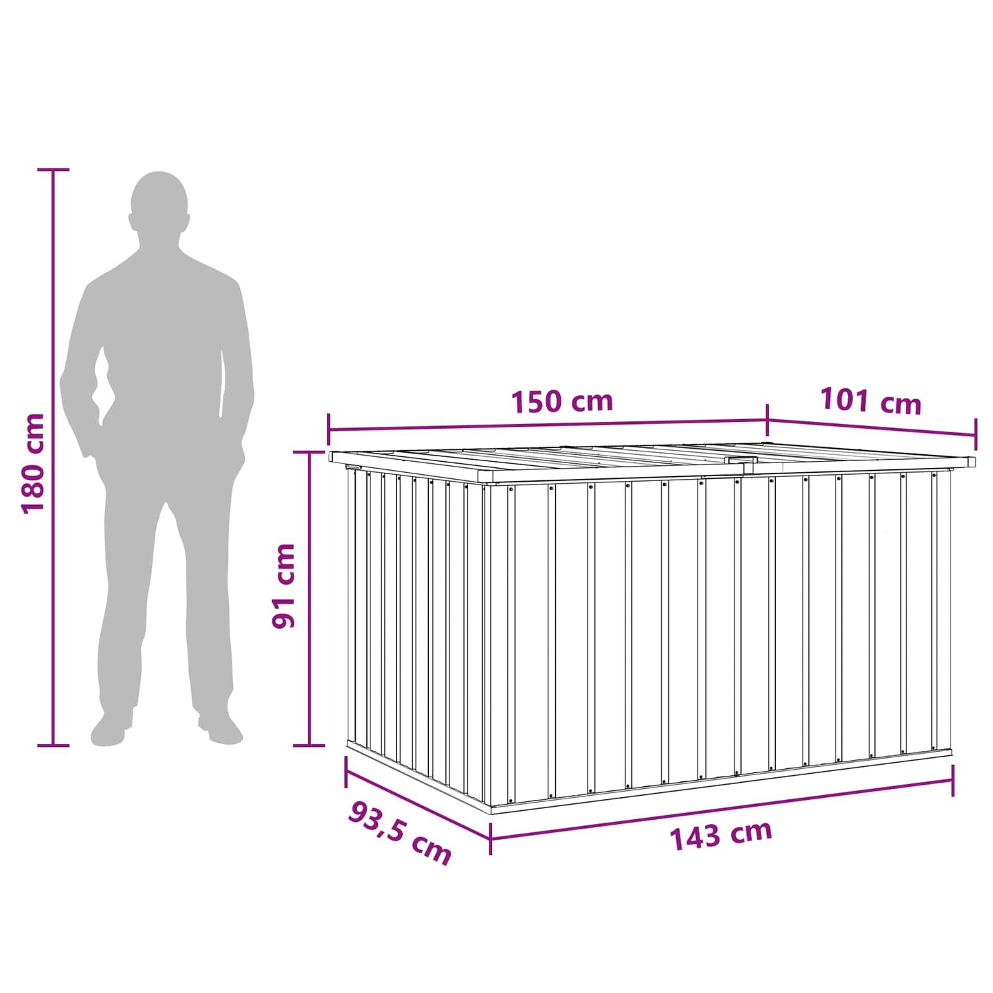 vidaXL Outdoor Storage Box Galvanised Steel 150 x 101 x 91 cm Wood