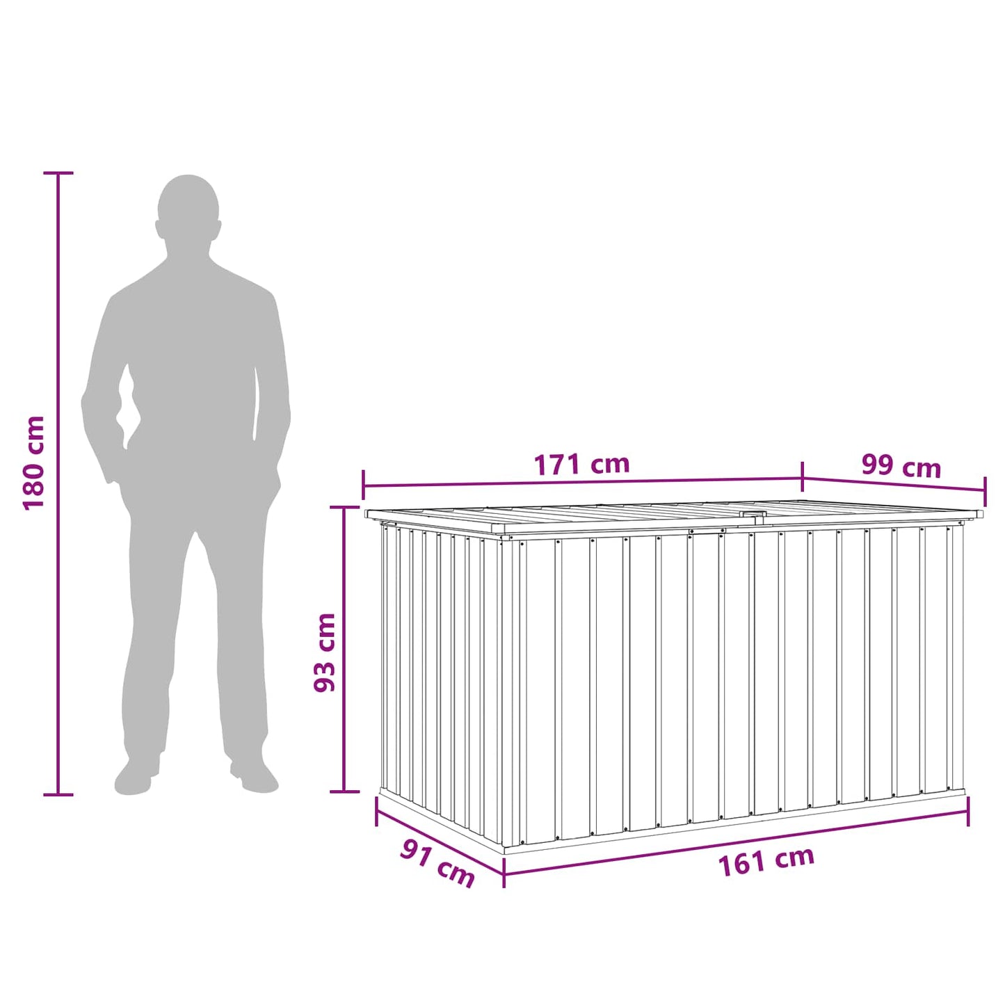 vidaXL Outdoor Storage Box Galvanised Steel 171 x 99 x 93 cm Wood-like