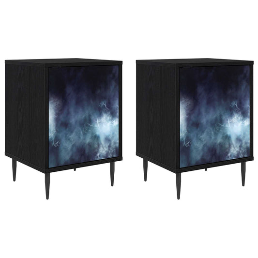 vidaXL Bedside Cabinet RAALTE 2 pcs Black Oak 36 x 33 x 51 cm