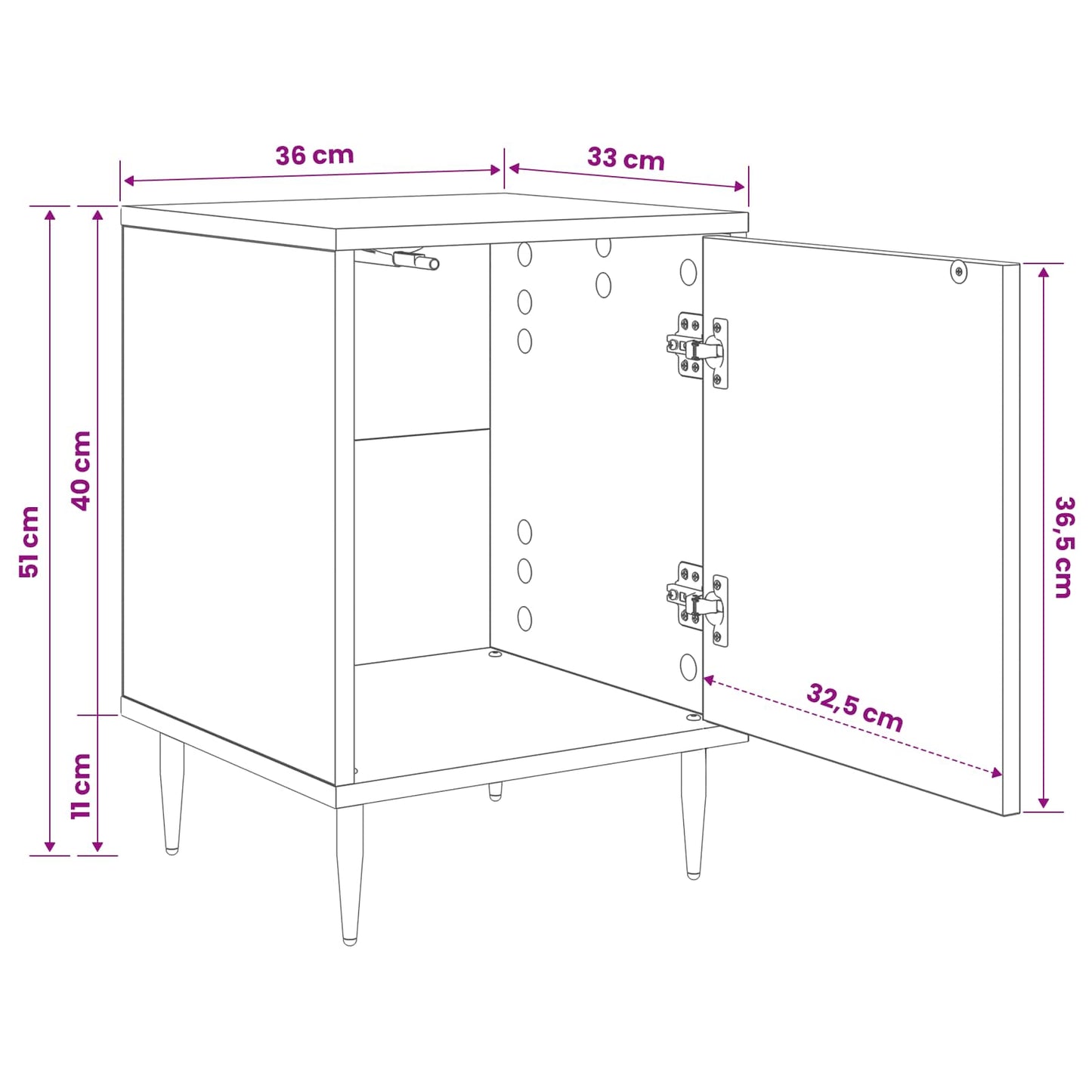 vidaXL Bedside Cabinet ELBURG 2 pcs Black Oak 36 x 33 x 51 cm