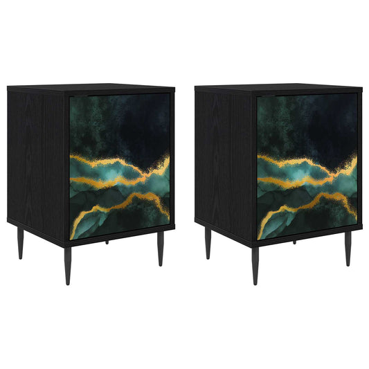 vidaXL Bedside Cabinet WIJHE 2 pcs Black Oak 36 x 33 x 51 cm