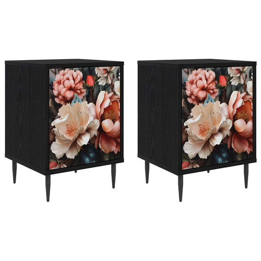 vidaXL Bedside Cabinet BORNE 2 pcs Black Oak 36 x 33 x 51 cm