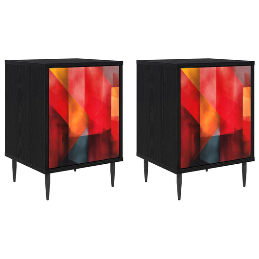 vidaXL Bedside Cabinet HEESCH 2 pcs Black Oak 36 x 33 x 51 cm