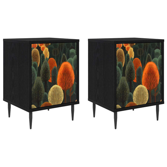 vidaXL Bedside Cabinet ZAANDAM 2 pcs Black Oak 36 x 33 x 51 cm