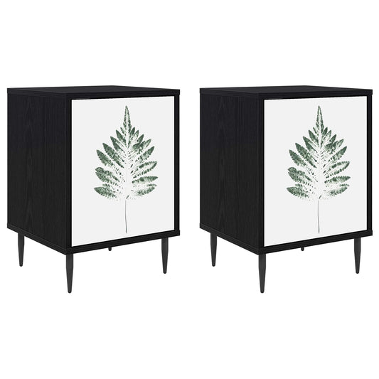 vidaXL Bedside Cabinet HANAU 2 pcs Black Oak 36 x 33 x 51 cm