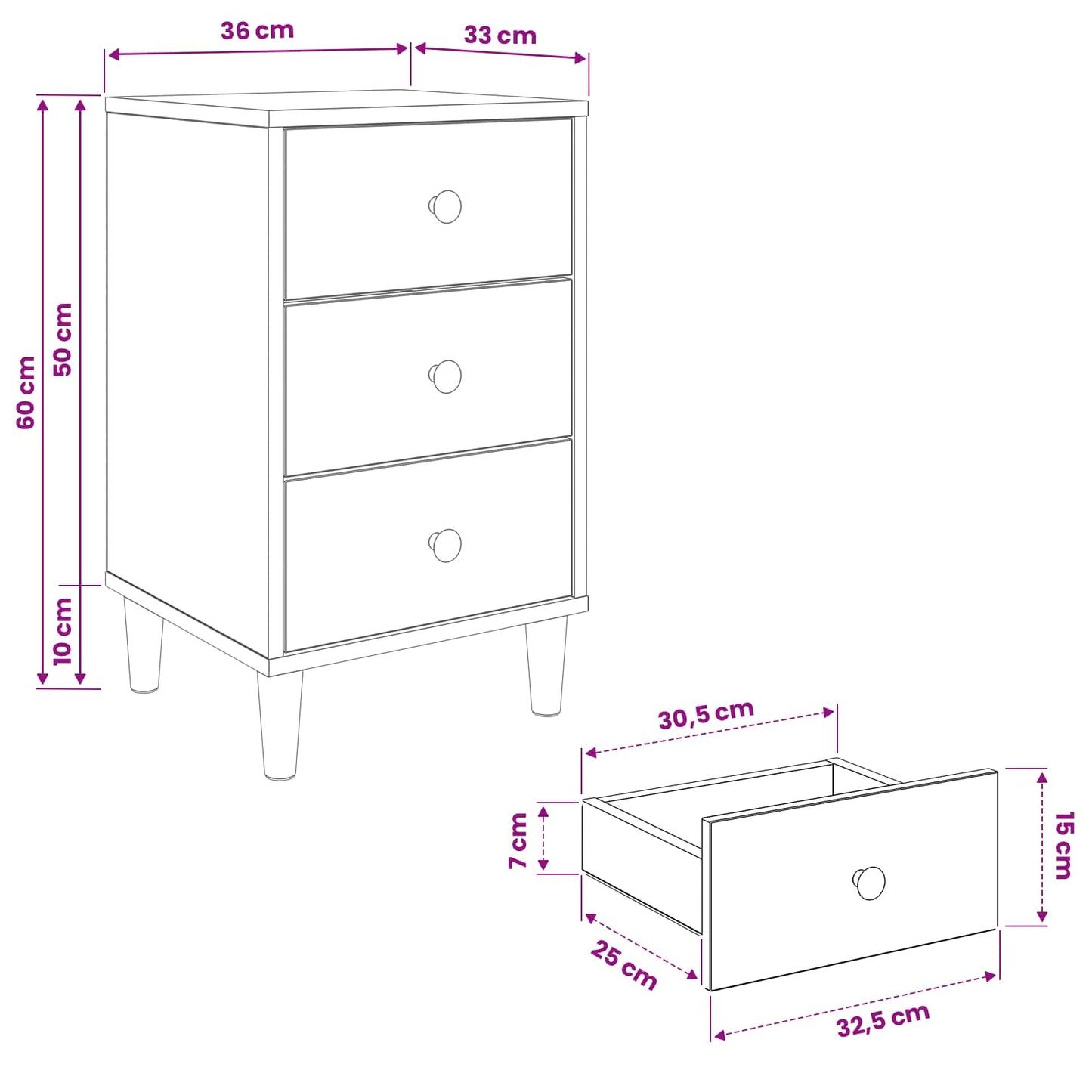 vidaXL Bedside Cabinet ELBURG 2 pcs Sonoma Oak 36 x 33 x 60 cm