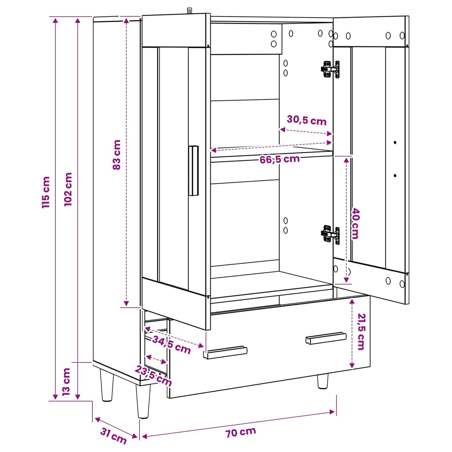 vidaXL Highboard Old Wood 70 x 31 x 115 cm Engineered Wood