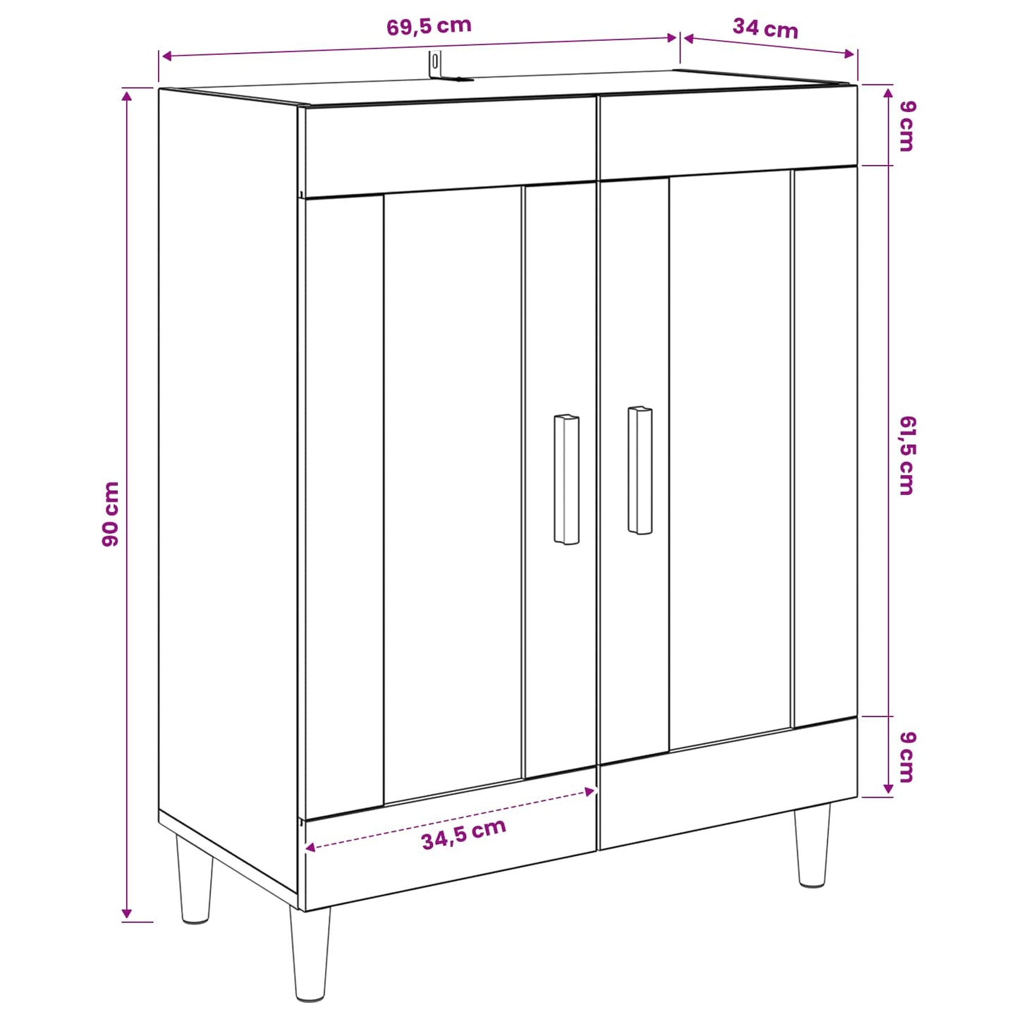 vidaXL Sideboard Black Oak 69.5 x 34 x 90 cm Engineered Wood
