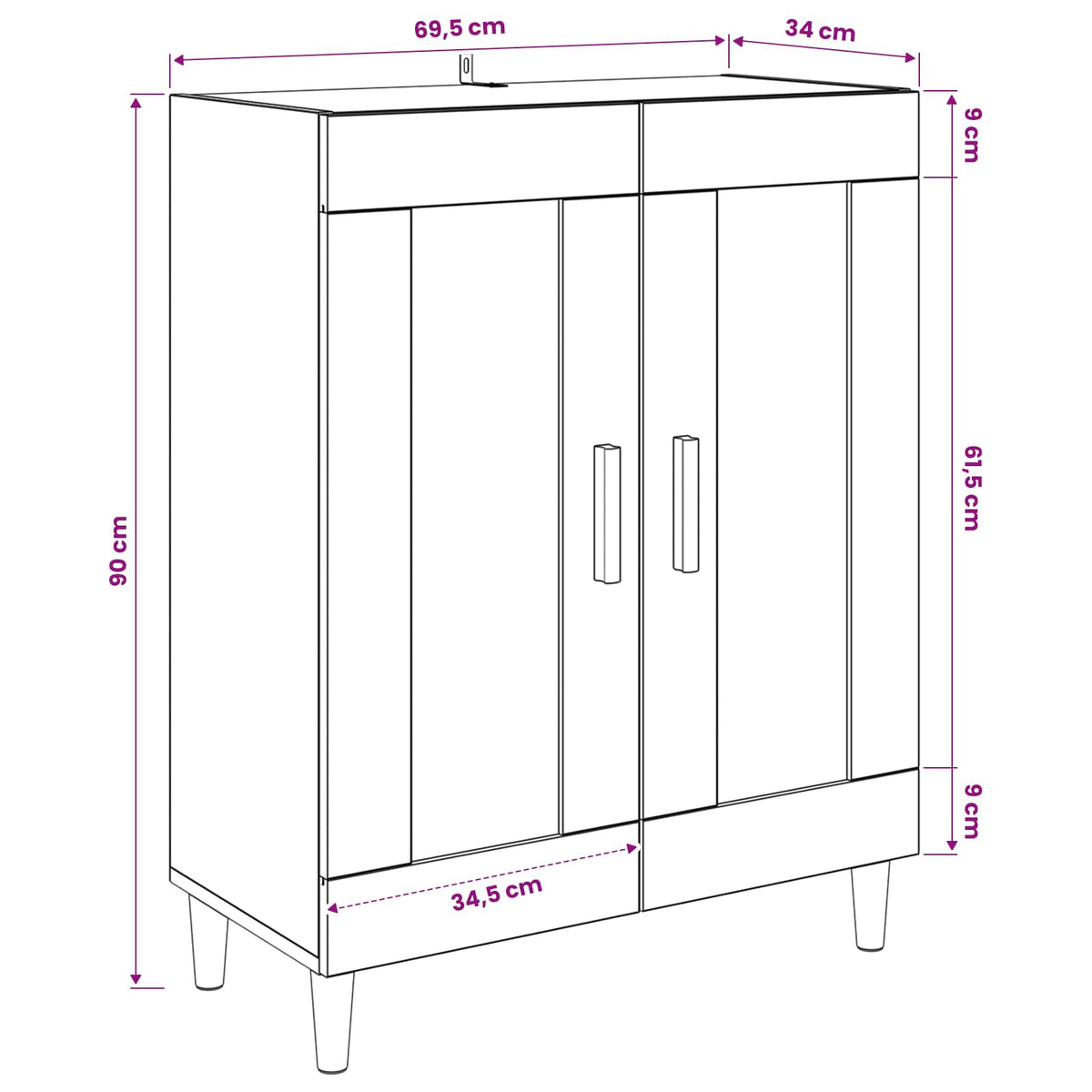 vidaXL Sideboard Black Oak 69.5 x 34 x 90 cm Engineered Wood