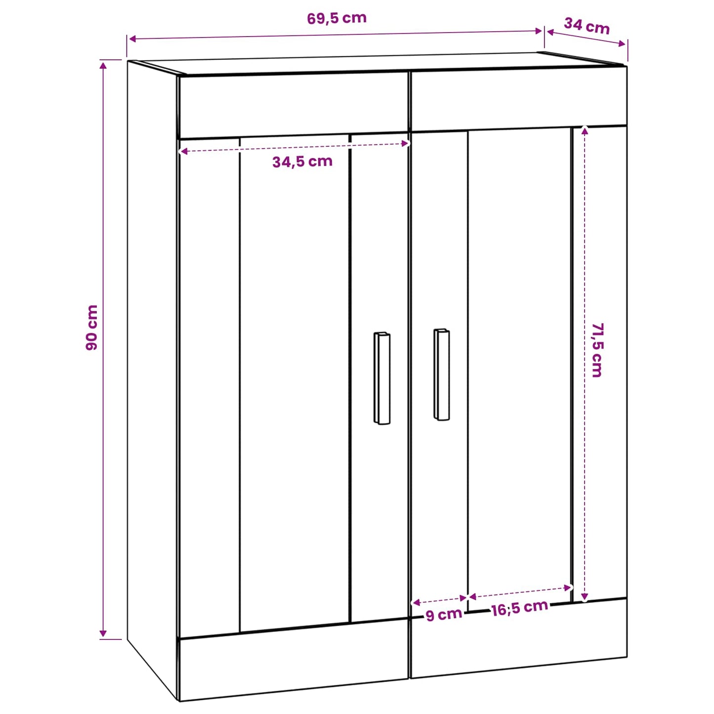 vidaXL Wall Cabinet Wall-Mounted Black oak 69.5 x 34 x 90 cm