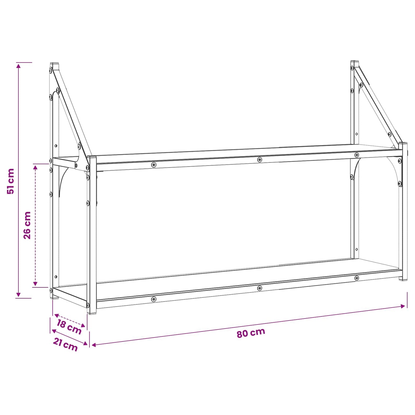 vidaXL Wall Shelf Wall-Mounted Old wood 80 x 21 x 51 cm metal PB