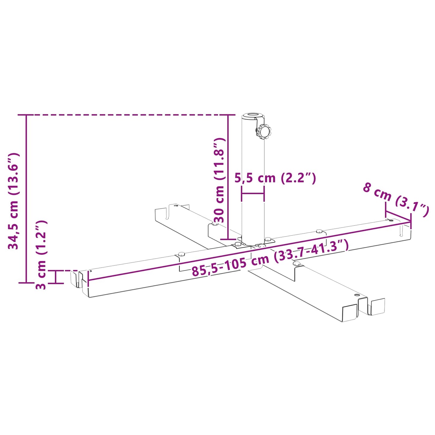 vidaXL Parasol Base Cross Frame Black Steel for 25–50 mm Pole