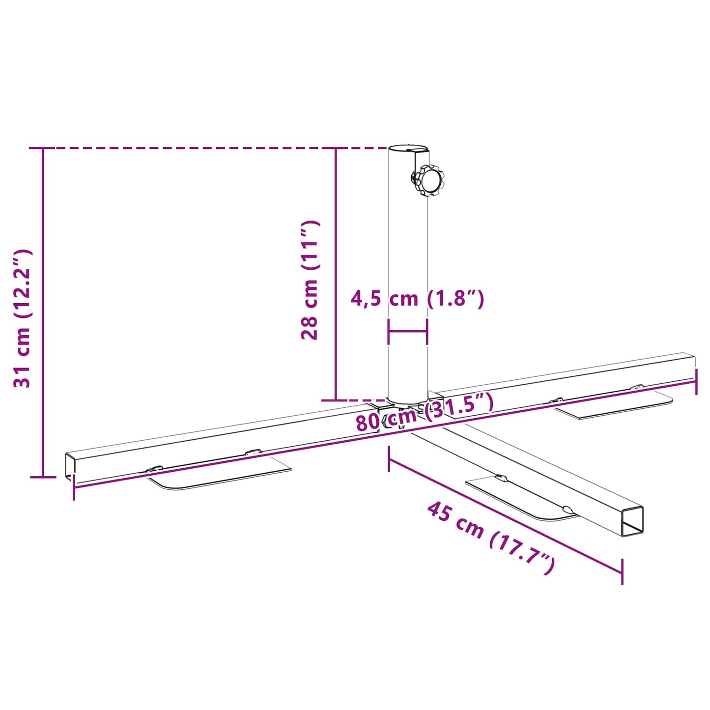 vidaXL Half Parasol Base Frame Black Steel for 32-38 mm Pole