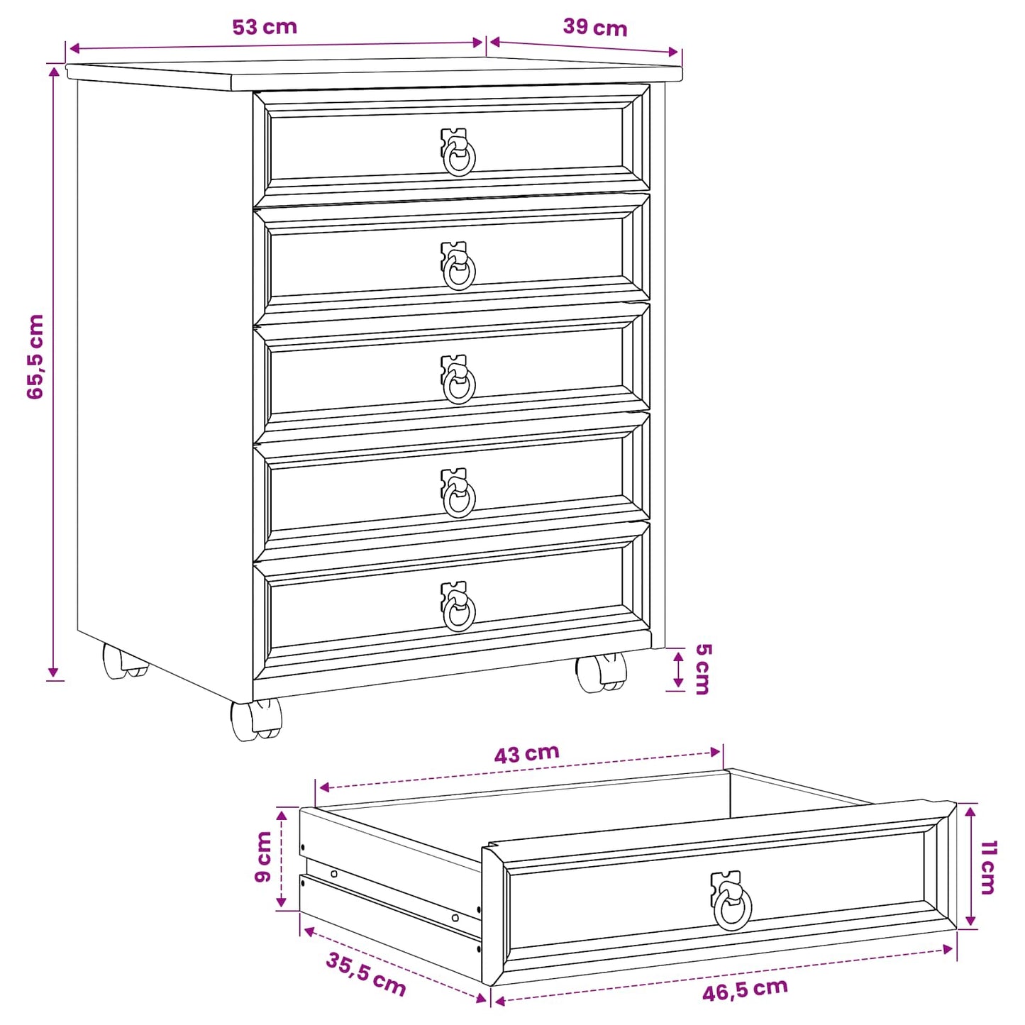 vidaXL Rolling Cabinet with Drawers CORONA White