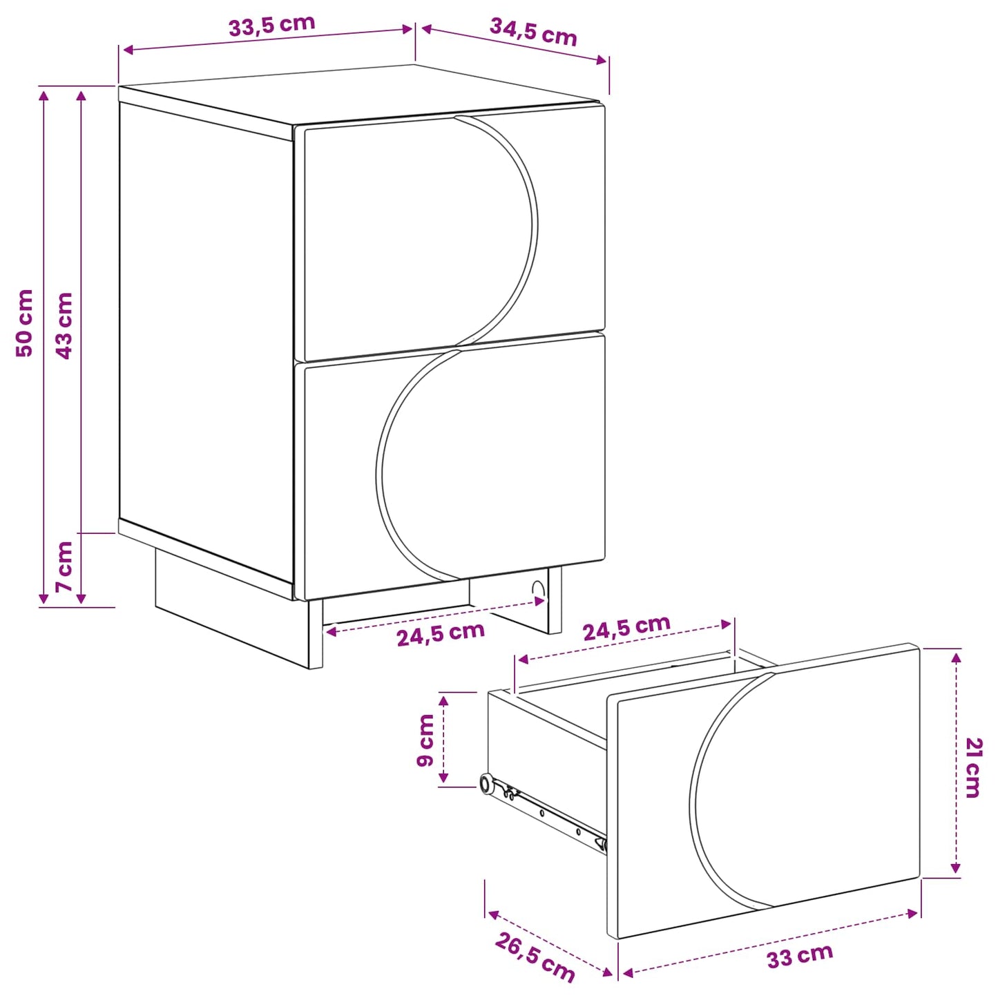 vidaXL Bedside Cabinet 2 pcs Grey Sonoma 33.5 x 34.5 x 50 cm