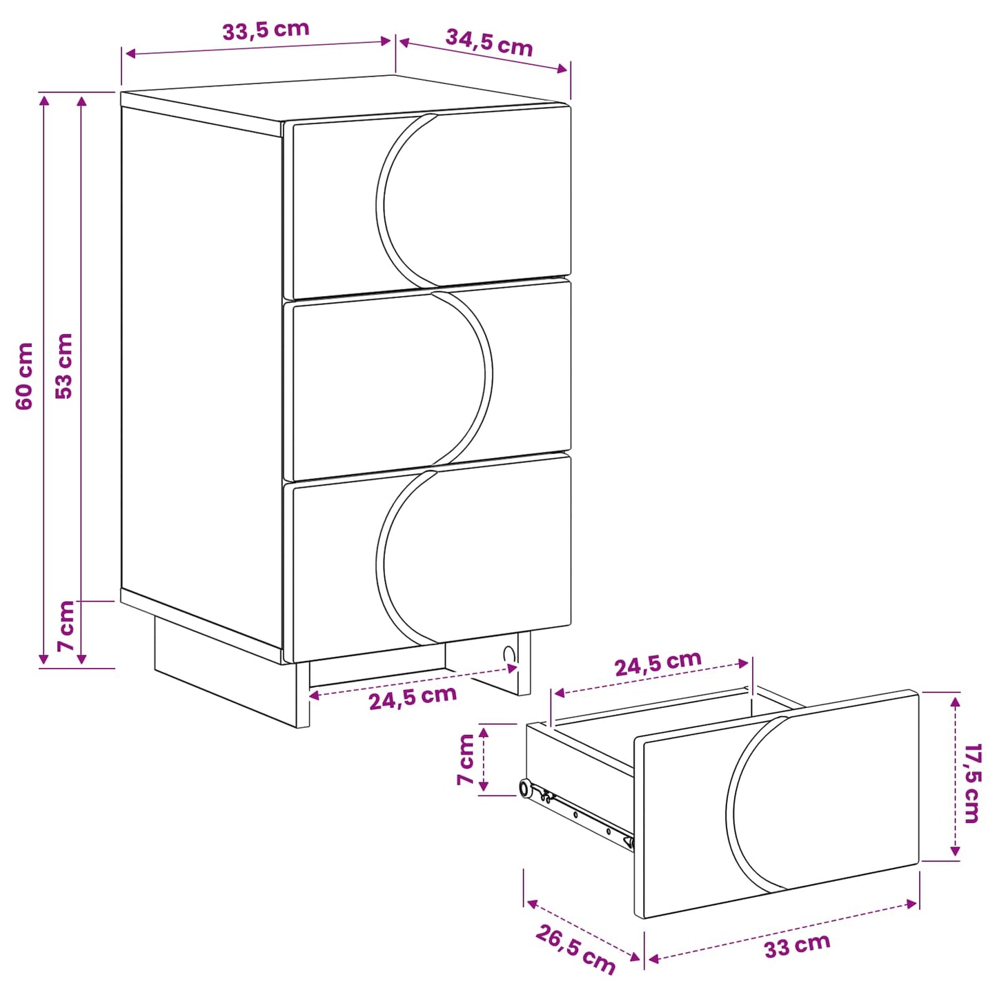 vidaXL Bedside Cabinet 2 pcs Black 33.5 x 34.5 x 60 cm Engineered Wood