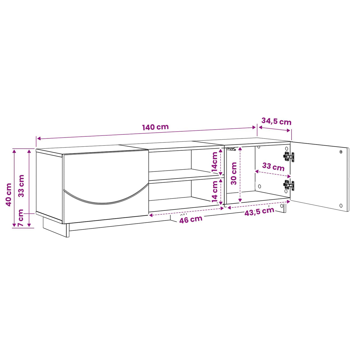 vidaXL TV Stand 140 x 34.5 x 40 cm Smoked Oak Engineered Wood
