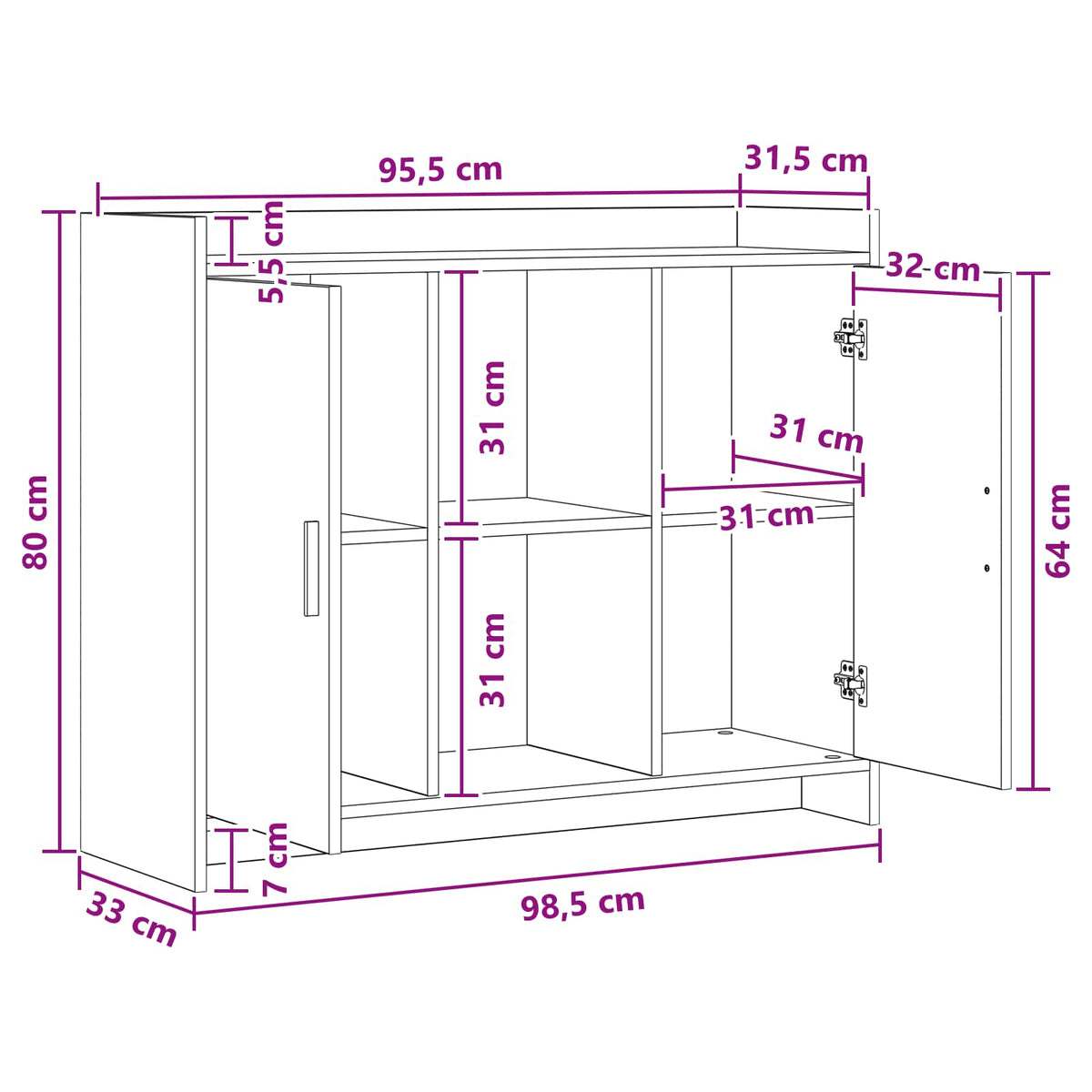 vidaXL Sideboard 98.5 x 33 x 80 cm PB