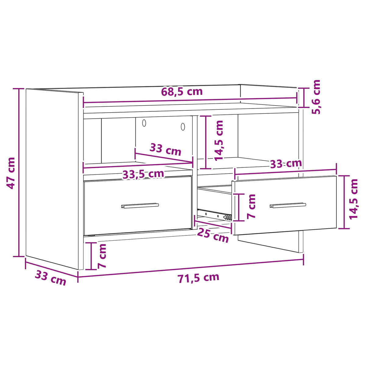 vidaXL TV Cabinet 71.5 x 33 x 47 cm Sonoma Oak Engineered Wood